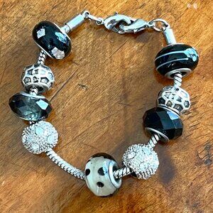 Pandorastyle European Beaded Black and White Petite Charm Bracelet 6.5"